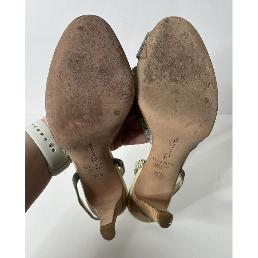 Oscar de la Renta Women Size 38.5 US 8.5 Snakeskin Sling Back 5" Heels - Picture 7 of 11